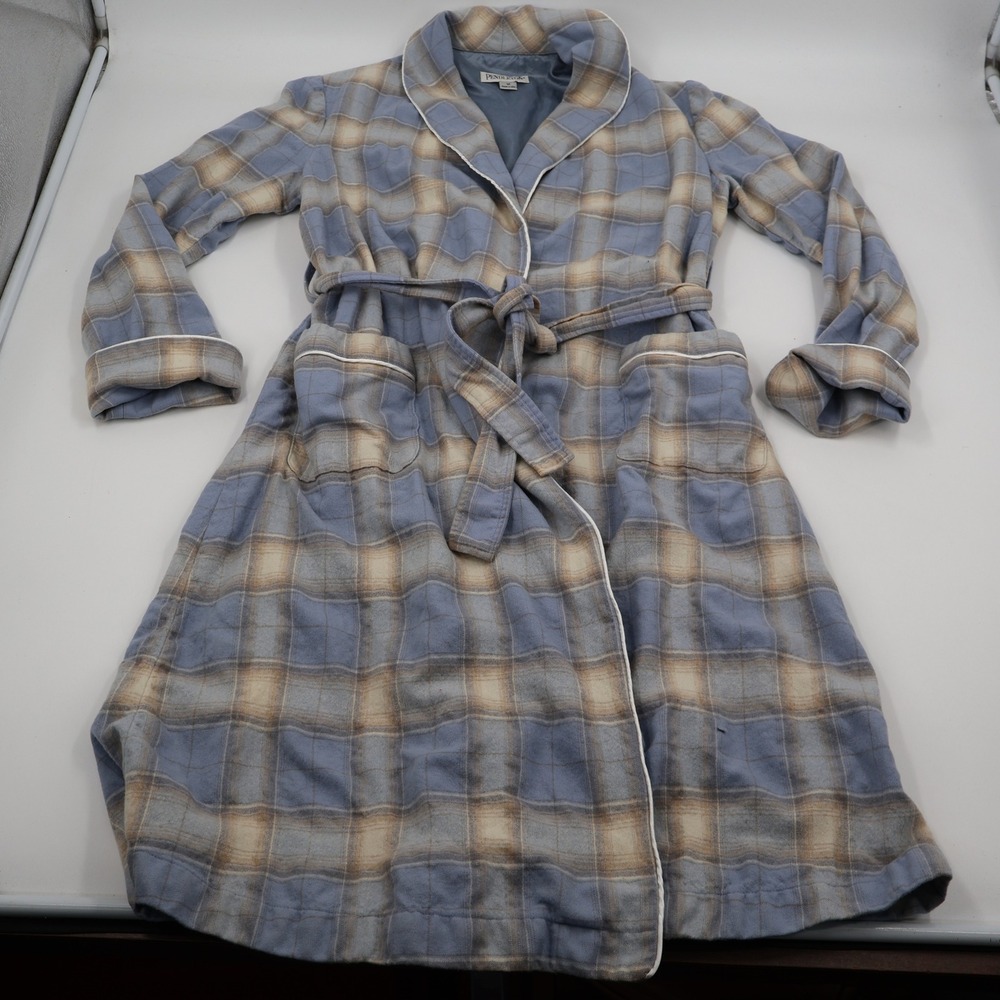 Pendleton Plaid Robe Mens M Blue Tan 100% Virgin Wool Vintage Made in USA